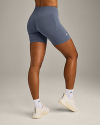 EffortlessLift™ Seamless Mid Rise Shorts with Gray Logo | Light Granite Blue