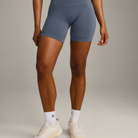 EffortlessLift™ Seamless Shorts with Gray Logo | Light Granite Blue