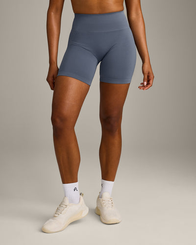 EffortlessLift™ Seamless Shorts with Gray Logo | Light Granite Blue