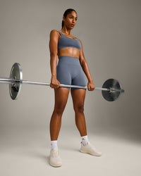 EffortlessLift™ Seamless Shorts with Gray Logo | Light Granite Blue