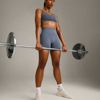 EffortlessLift™ Seamless Shorts with Gray Logo | Light Granite Blue
