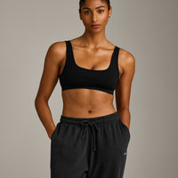 EffortlessLift™ Square Neck Sports Bra with Gray Logo | Black