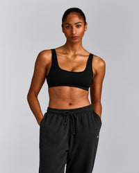 EffortlessLift™ Square Neck Sports Bra with Gray Logo | Black