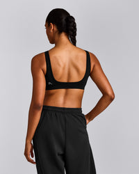 EffortlessLift™ Square Neck Sports Bra with Gray Logo | Black