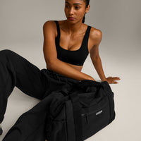 EffortlessLift™ Square Neck Sports Bra with Gray Logo | Black