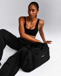 EffortlessLift™ Square Neck Sports Bra with Gray Logo | Black