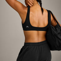 EffortlessLift™ Square Neck Sports Bra with Gray Logo | Black