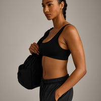 EffortlessLift™ Square Neck Sports Bra with Gray Logo | Black