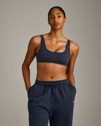 EffortlessLift™ Square Neck Sports Bra with Gray Logo | True Blue