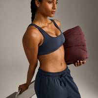 EffortlessLift™ Square Neck Sports Bra with Gray Logo | True Blue