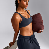 EffortlessLift™ Square Neck Sports Bra with Gray Logo | True Blue