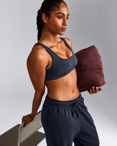 EffortlessLift™ Square Neck Sports Bra with Gray Logo | True Blue