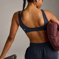 EffortlessLift™ Square Neck Sports Bra with Gray Logo | True Blue