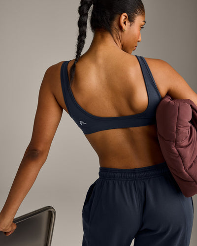EffortlessLift™ Square Neck Sports Bra with Gray Logo | True Blue