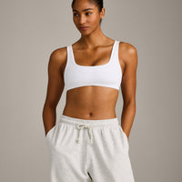 EffortlessLift™ Square Neck Sports Bra with Gray Logo | White