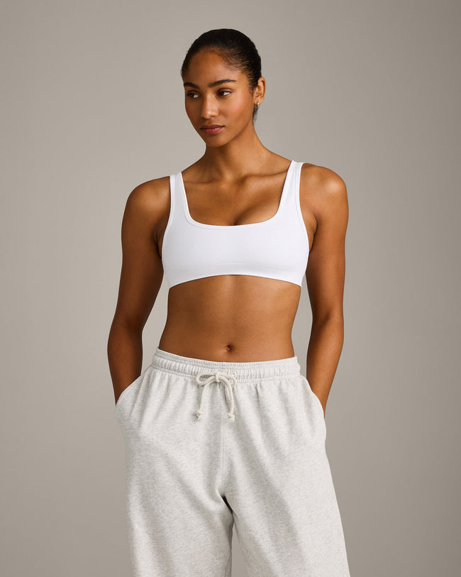 EffortlessLift™ Square Neck Sports Bra with Gray Logo | White