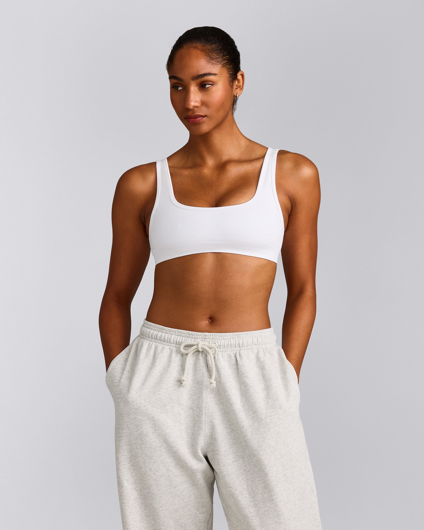 EffortlessLift™ Square Neck Sports Bra with Gray Logo | White