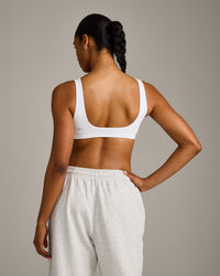 EffortlessLift™ Square Neck Sports Bra with Gray Logo | White
