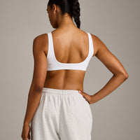 EffortlessLift™ Square Neck Sports Bra with Gray Logo | White