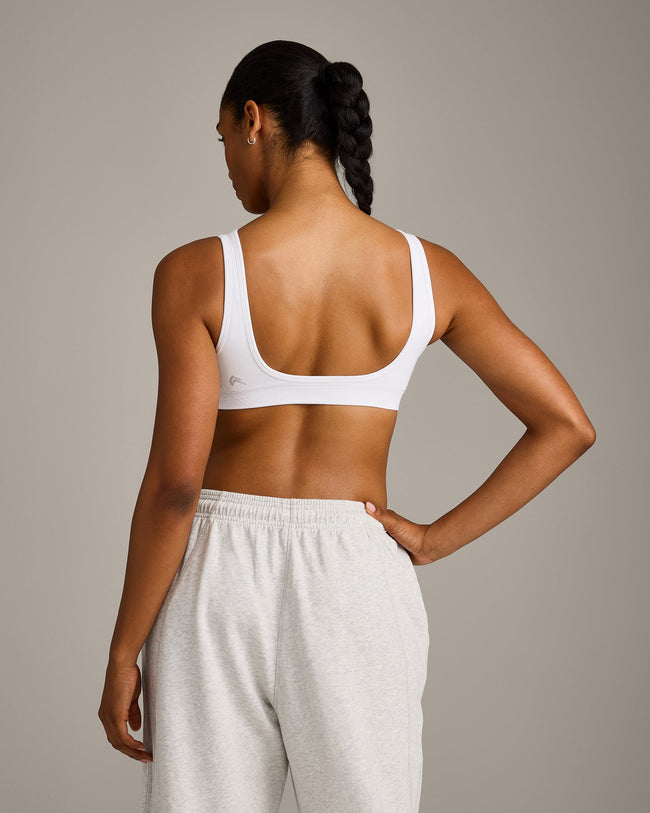 EffortlessLift™ Square Neck Sports Bra with Gray Logo | White