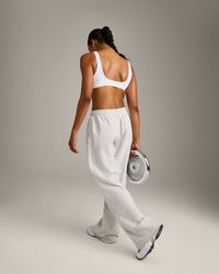 EffortlessLift™ Square Neck Sports Bra with Gray Logo | White