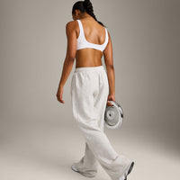 EffortlessLift™ Square Neck Sports Bra with Gray Logo | White