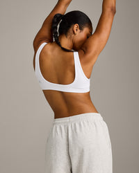 EffortlessLift™ Square Neck Sports Bra with Gray Logo | White