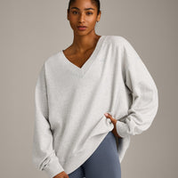 Cotton Vintage Lounge V Neck Sweatshirt | Light Gray Marl