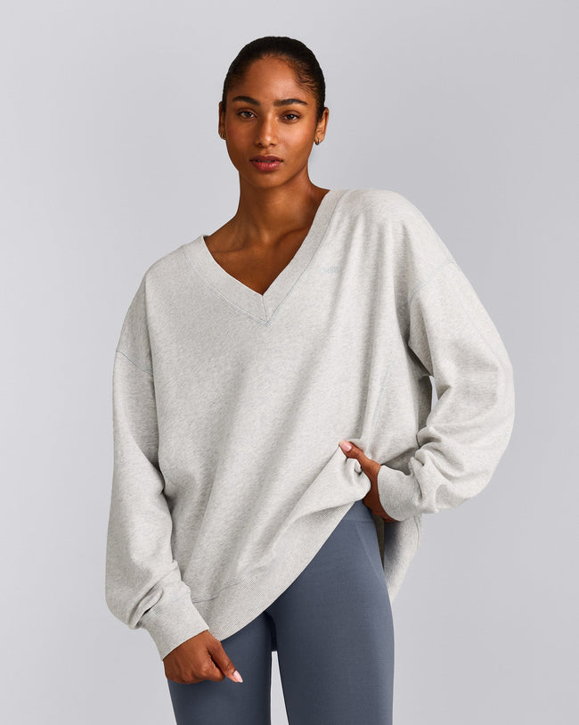 Cotton Vintage Lounge V Neck Sweatshirt | Light Gray Marl