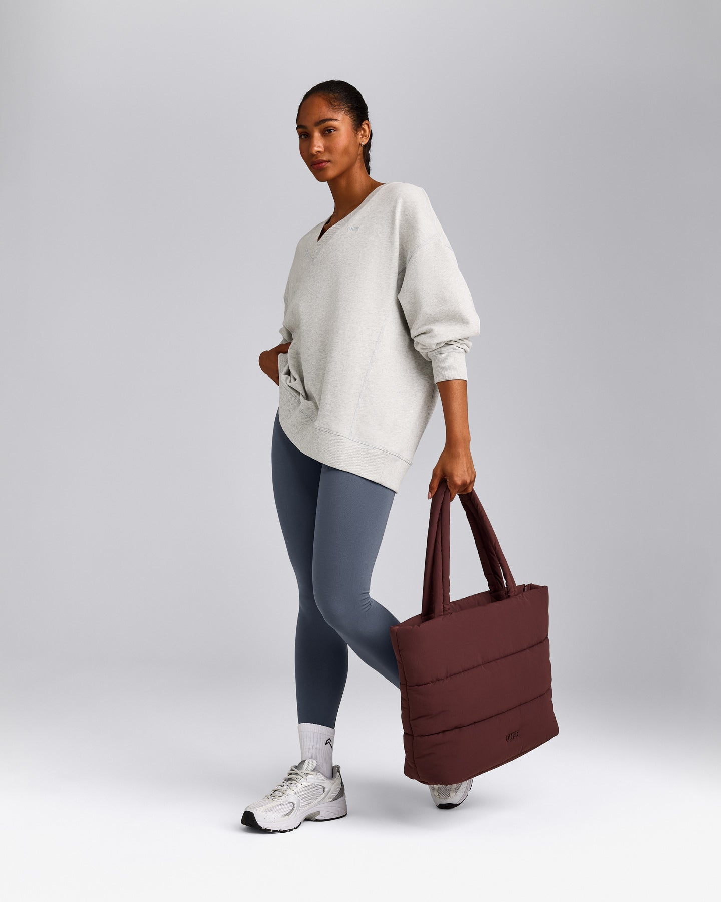 Cotton Vintage Lounge V Neck Sweatshirt | Light Gray Marl