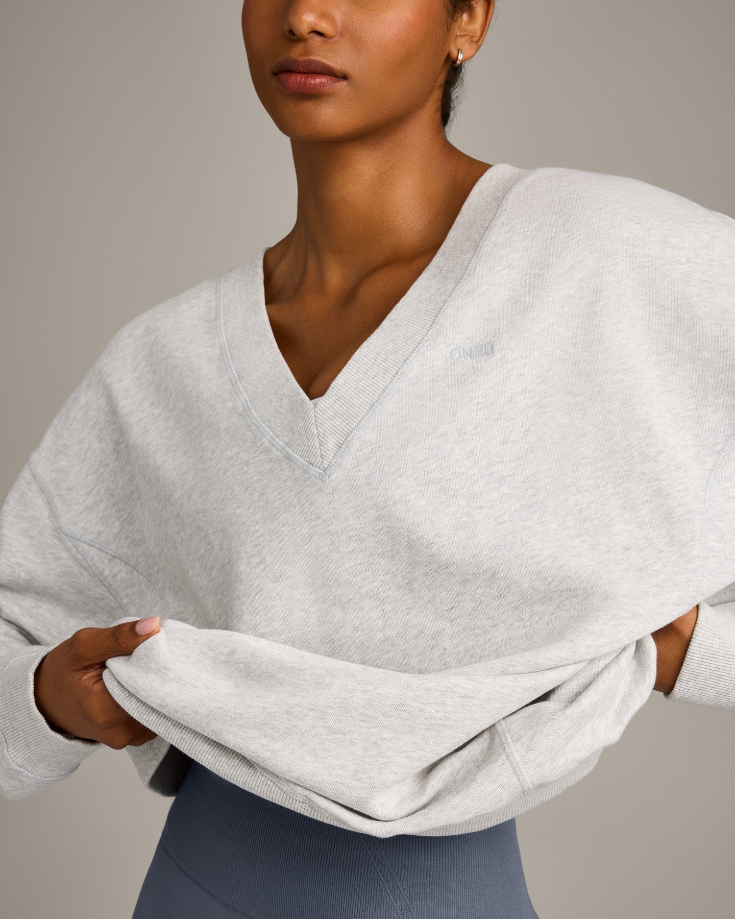 Cotton Vintage Lounge V Neck Sweatshirt | Light Gray Marl