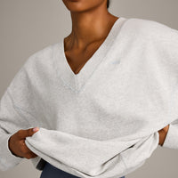 Cotton Vintage Lounge V Neck Sweatshirt | Light Gray Marl