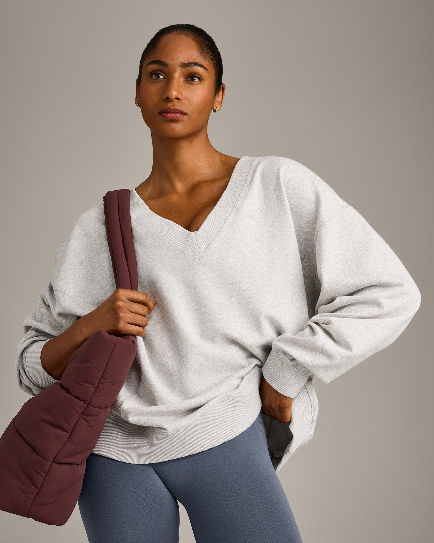 Cotton Vintage Lounge V Neck Sweatshirt | Light Gray Marl