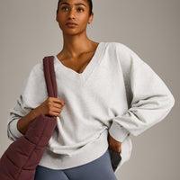 Cotton Vintage Lounge V Neck Sweatshirt | Light Gray Marl