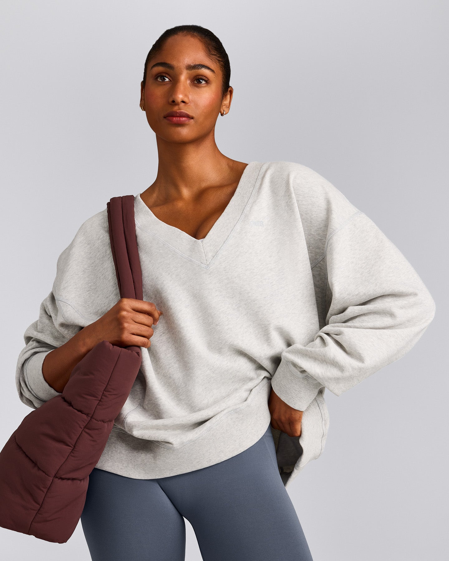 Cotton Vintage Lounge V Neck Sweatshirt | Light Gray Marl