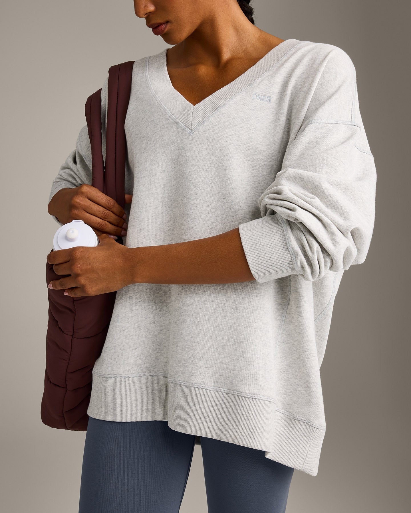 Cotton Vintage Lounge V Neck Sweatshirt | Light Gray Marl