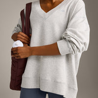 Cotton Vintage Lounge V Neck Sweatshirt | Light Gray Marl