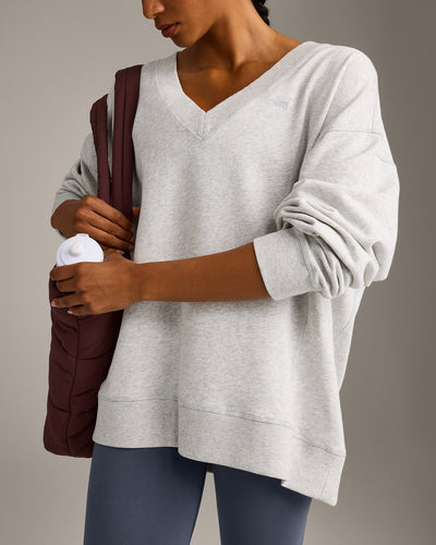 Cotton Vintage Lounge V Neck Sweatshirt | Light Gray Marl