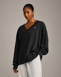 Cotton Vintage Lounge V Neck Sweatshirt | Washed Black