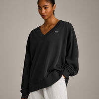 Cotton Vintage Lounge V Neck Sweatshirt | Washed Black