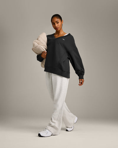 Cotton Vintage Lounge V Neck Sweatshirt | Washed Black