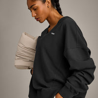 Cotton Vintage Lounge V Neck Sweatshirt | Washed Black