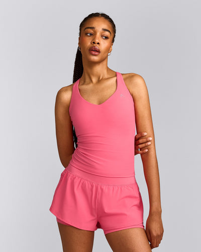 UnifiedMove™ V Neck Cross Back Tank Top with Reflective Logo | Hot Girl Pink