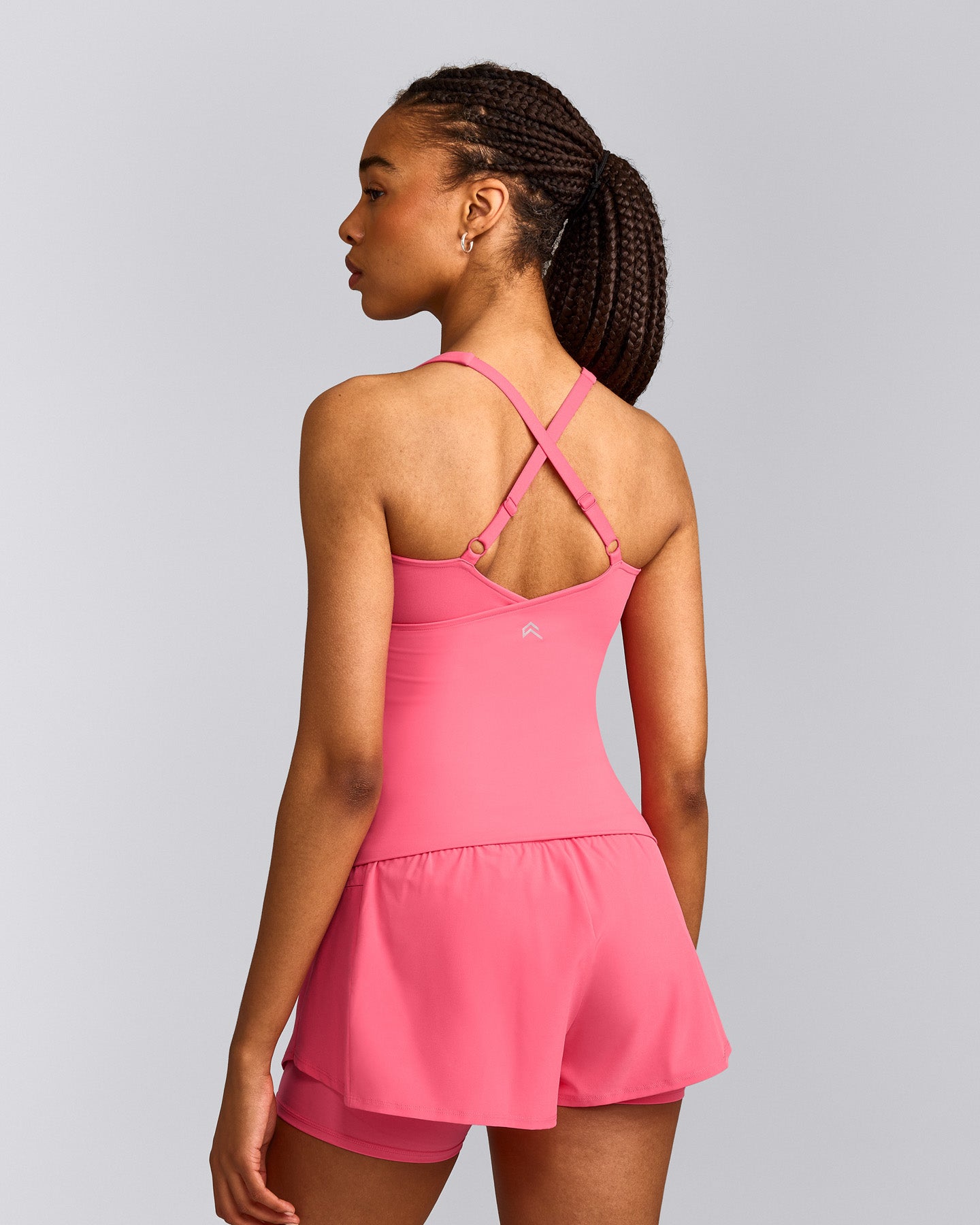 UnifiedMove™ V Neck Cross Back Tank Top with Reflective Logo | Hot Girl Pink