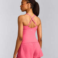 UnifiedMove™ V Neck Cross Back Tank Top with Reflective Logo | Hot Girl Pink