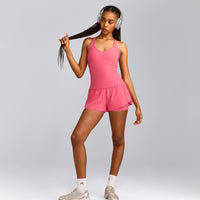 UnifiedMove™ V Neck Cross Back Tank Top with Reflective Logo | Hot Girl Pink