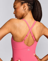UnifiedMove™ V Neck Cross Back Tank Top with Reflective Logo | Hot Girl Pink