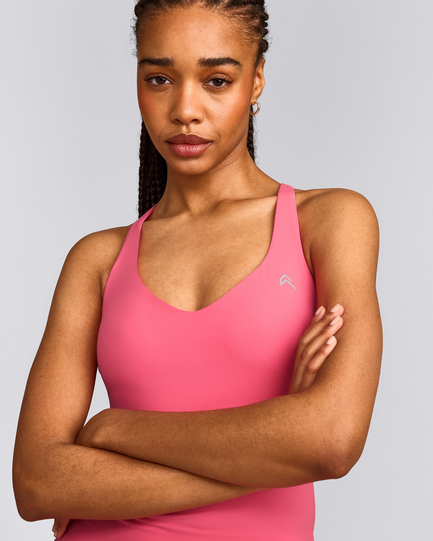 UnifiedMove™ V Neck Cross Back Tank Top with Reflective Logo | Hot Girl Pink