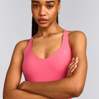 UnifiedMove™ V Neck Cross Back Tank Top with Reflective Logo | Hot Girl Pink