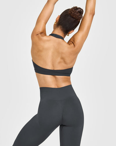 EasyLift™ Halter Bralette with White Logo | Coal